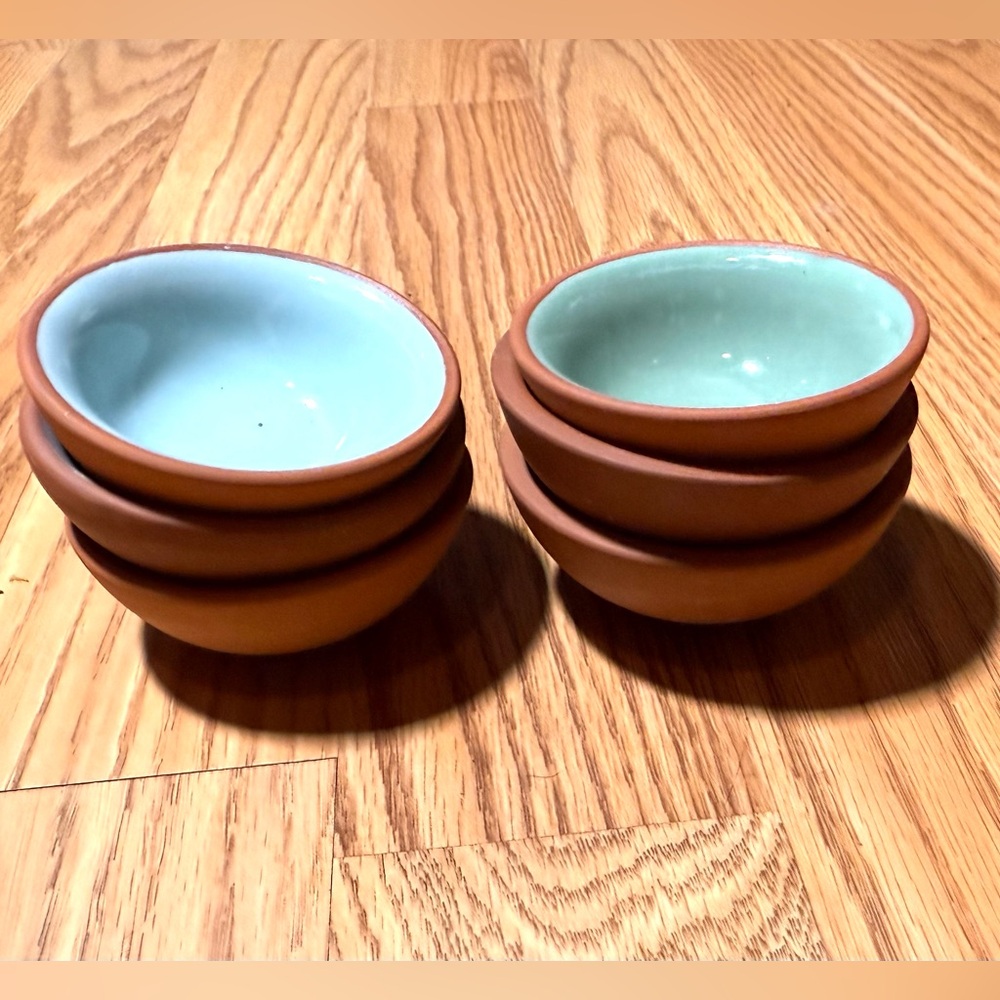 6 Terracotta/Red Clay Multi Colored Small Glazed Sauce Bowls,Soy,Ranch etc